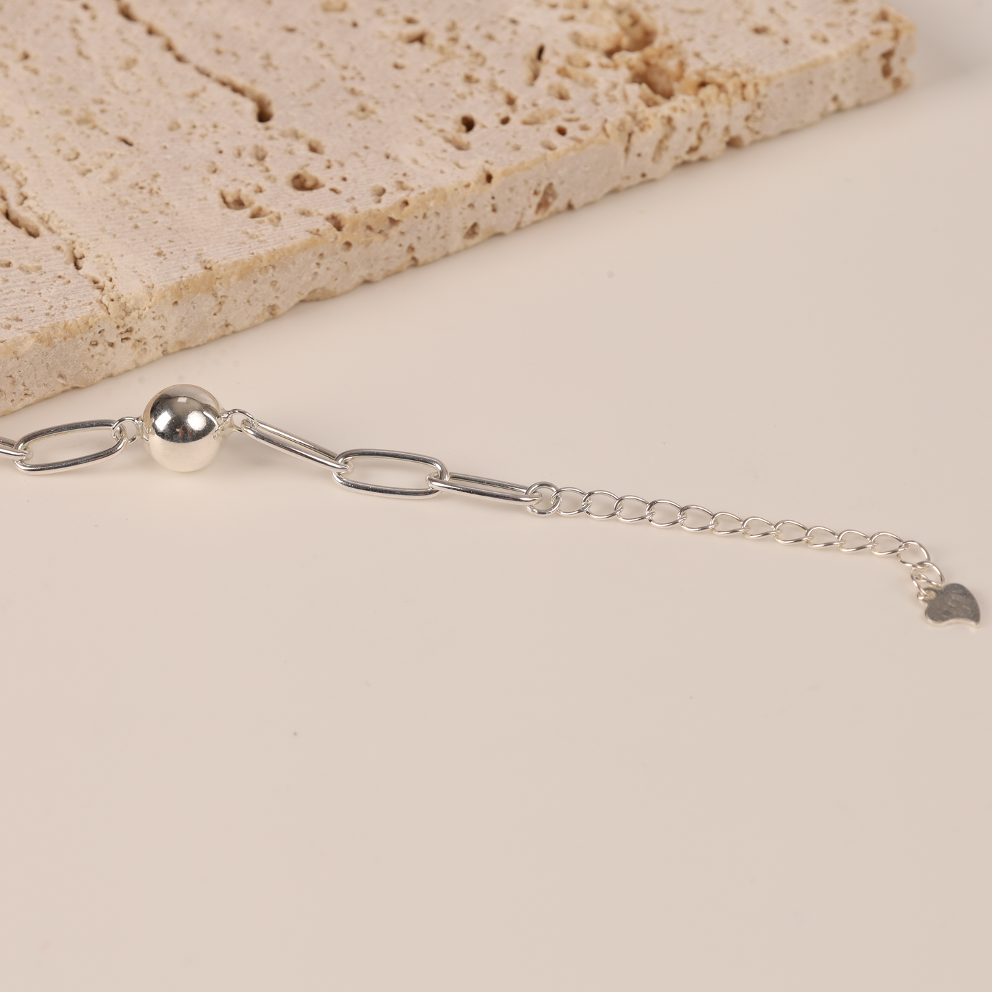 925 sterling silver polished ball charm link chain bracelet - Mia Ishaaq