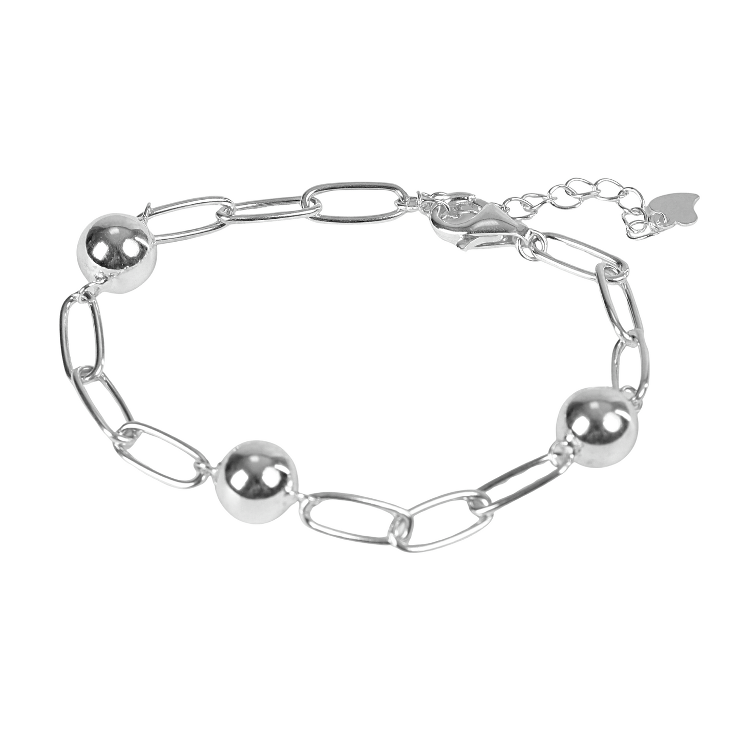 925 sterling silver polished ball charm link chain bracelet - Mia Ishaaq