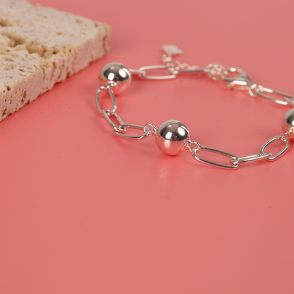 925 sterling silver polished ball charm link chain bracelet - Mia Ishaaq