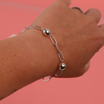 925 sterling silver polished ball charm link chain bracelet - Mia Ishaaq