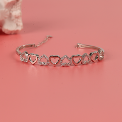 925 sterling silver adjustable heart bangle Crystal bracelet for Women - Mia Ishaaq