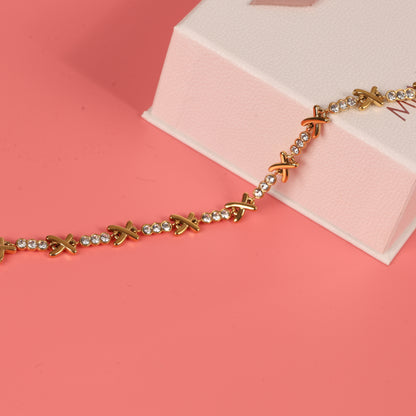 Gemma owen inspired gold xo crystal cross anklet waterproof jewellery - Mia Ishaaq