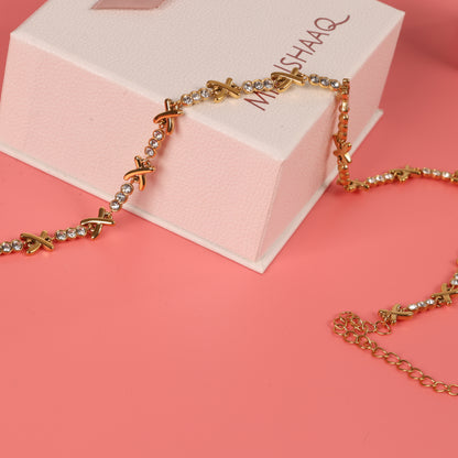 Gemma owen inspired gold xo crystal cross anklet waterproof jewellery - Mia Ishaaq