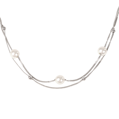 Shell Pearl Layered Station Necklace