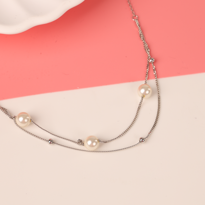 Shell Pearl Layered Station Necklace