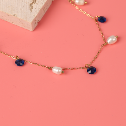 Blue Crystal and Pearl Pendant Necklace