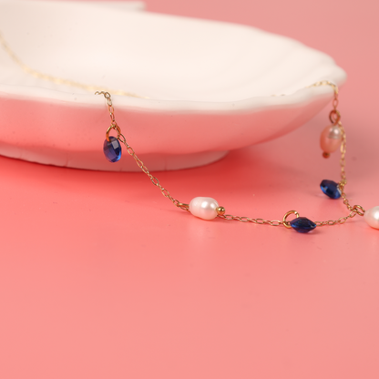 Blue Crystal and Pearl Pendant Necklace