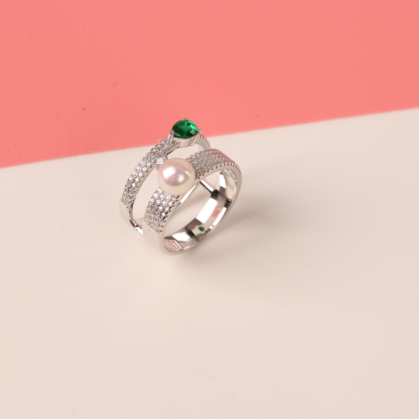 Green Cubic Zirconia Pearl Ring