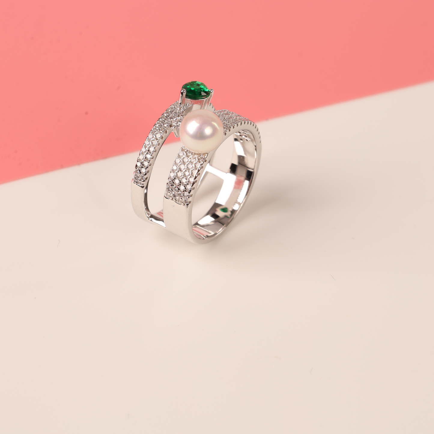 Green Cubic Zirconia Pearl Ring