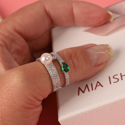 Green Cubic Zirconia Pearl Ring