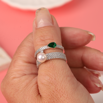 Green Cubic Zirconia Pearl Ring