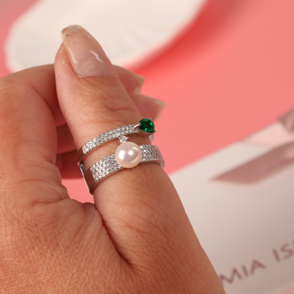 Green Cubic Zirconia Pearl Ring