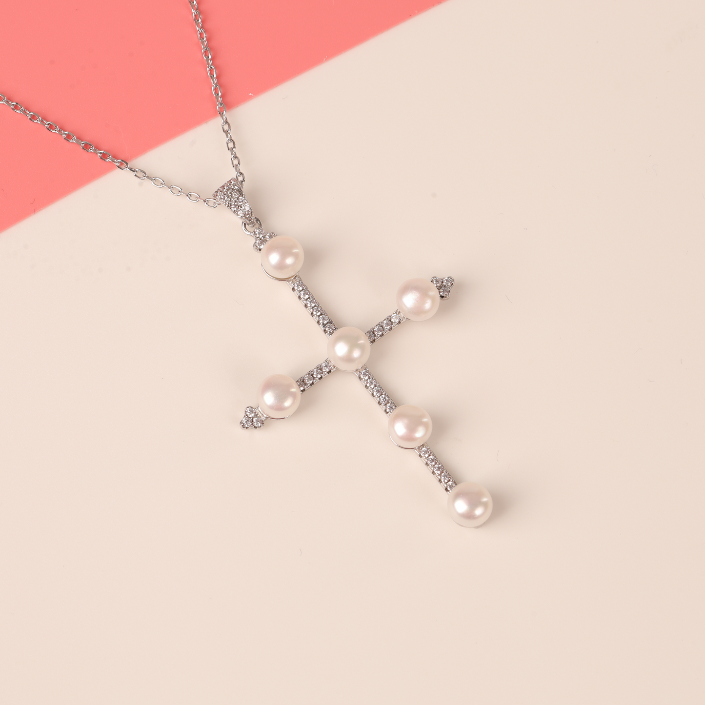 Natural Freshwater Pearl Cross Necklace