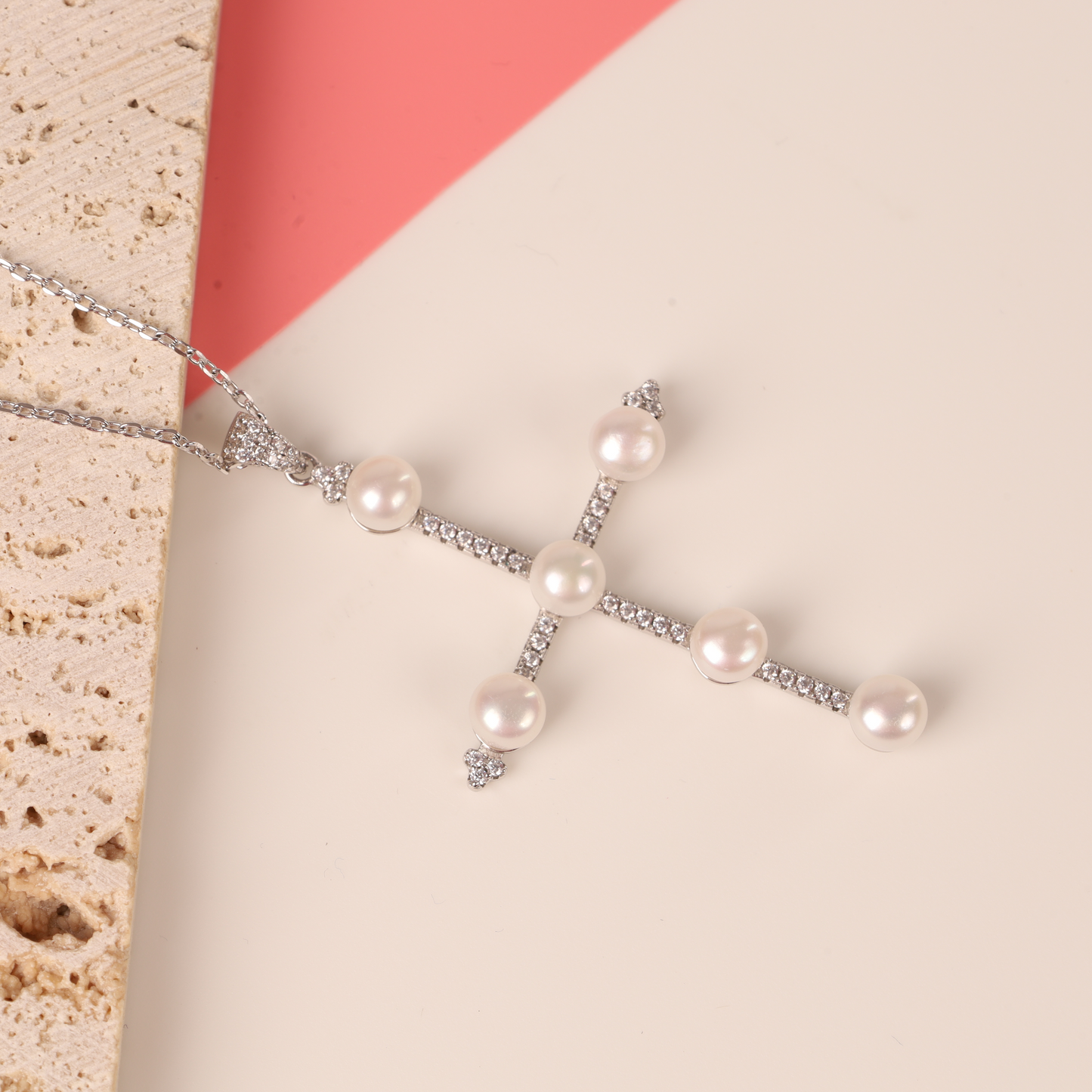 Natural Freshwater Pearl Cross Necklace