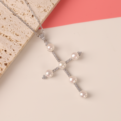 Natural Freshwater Pearl Cross Necklace