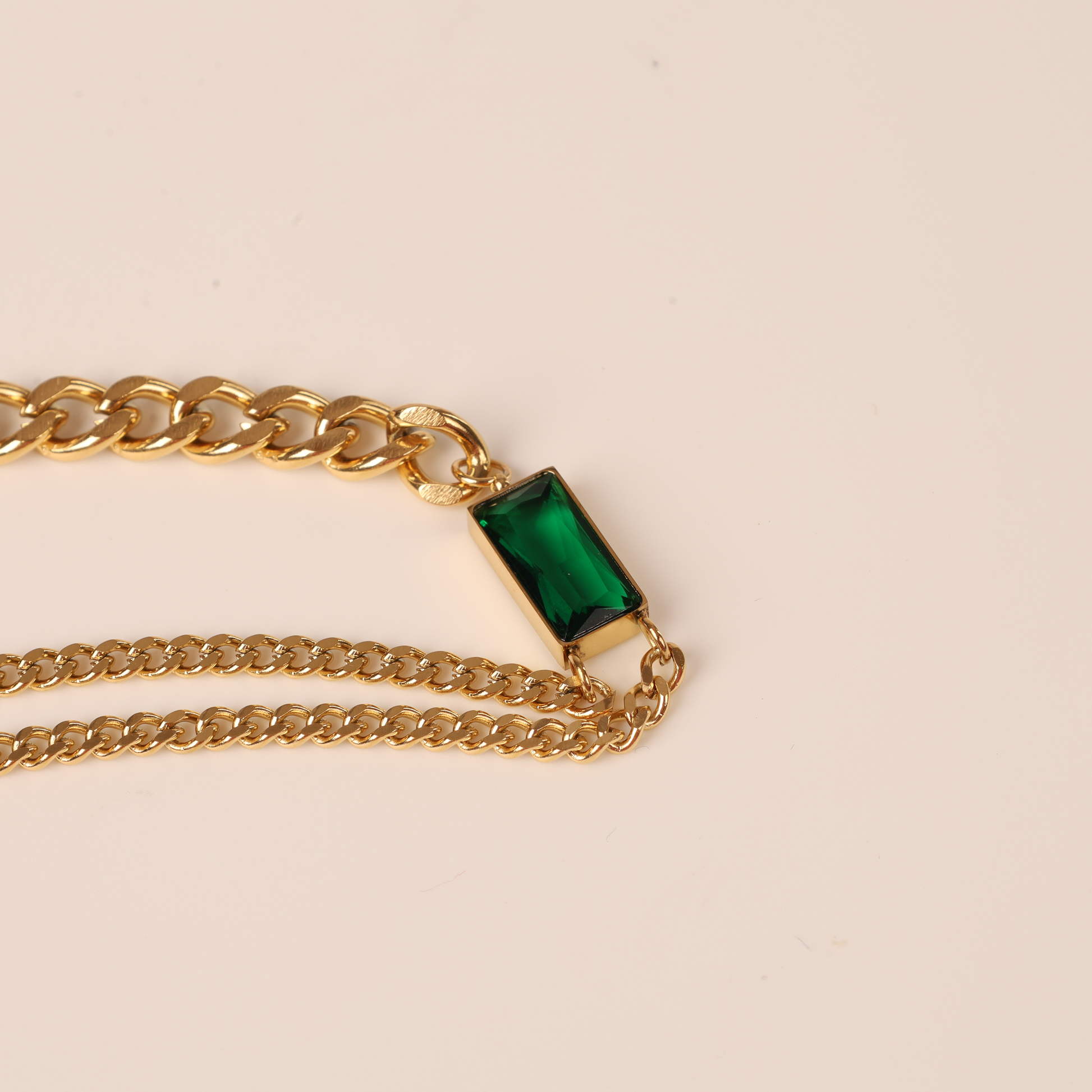 18k gold plated stainless steel vintage green crystal multi chain adjustable bracelet - Mia Ishaaq