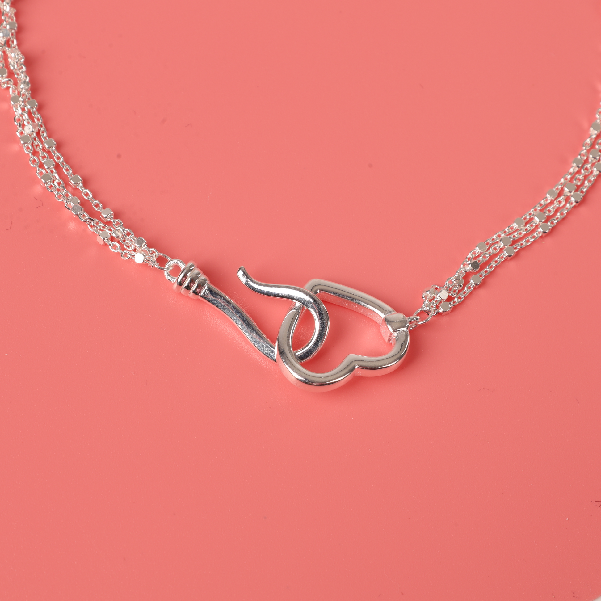 Sterling silver multi bead chain hook and heart lariat necklace - Mia Ishaaq