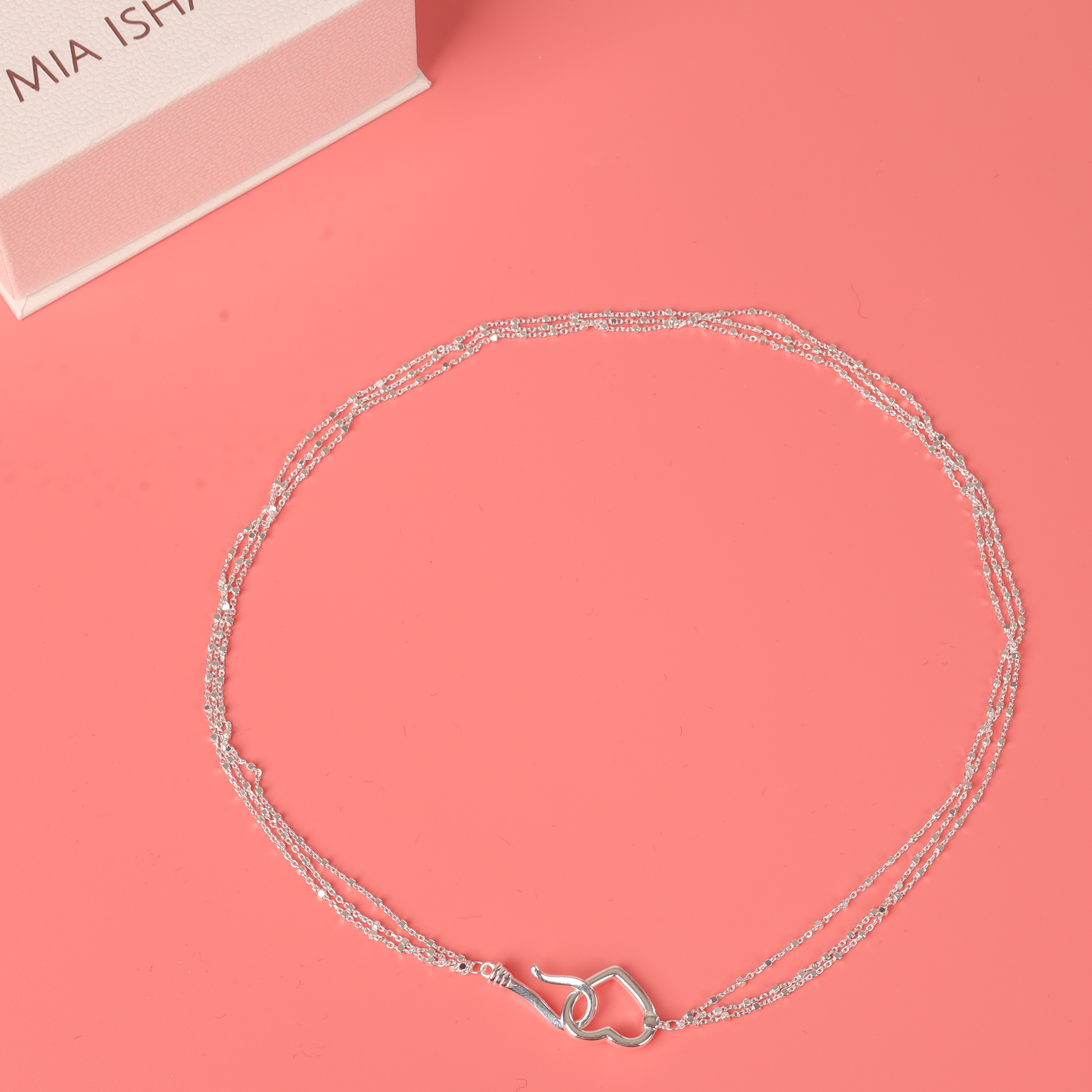 Sterling silver multi bead chain hook and heart lariat necklace - Mia Ishaaq