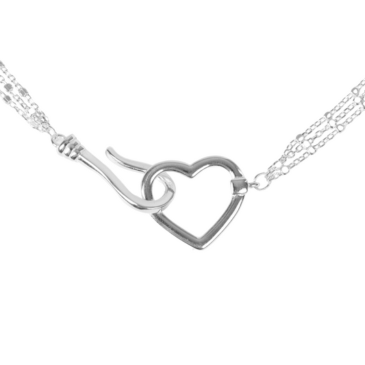 Sterling silver multi bead chain hook and heart lariat necklace - Mia Ishaaq