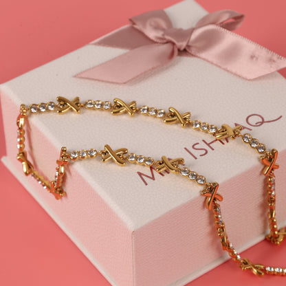 Gemma owen inspired gold xo crystal cross anklet waterproof jewellery - Mia Ishaaq