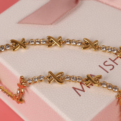 Gemma owen inspired gold xo crystal cross anklet waterproof jewellery - Mia Ishaaq