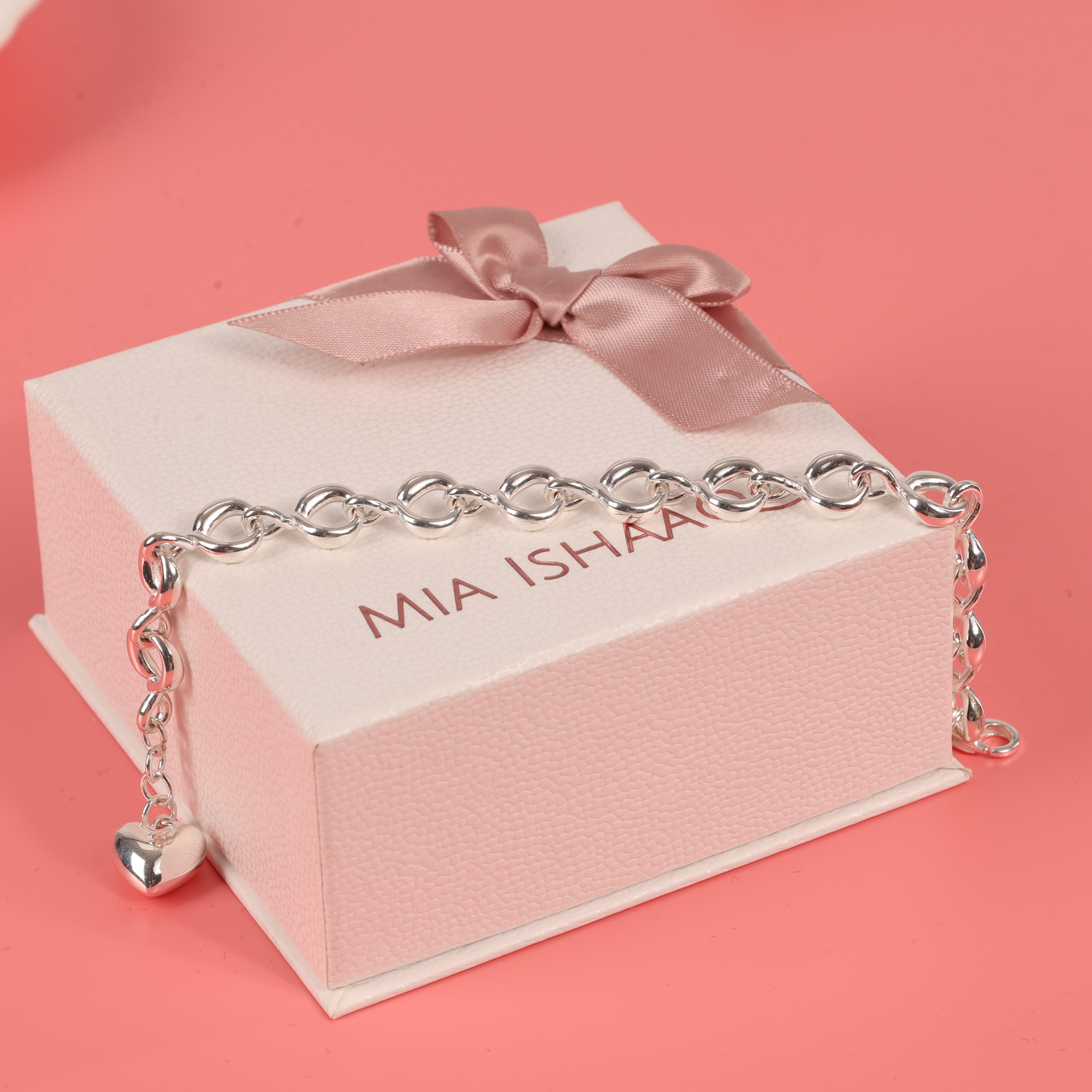 Sterling silver twist link chain heart tag bracelet for women and teens - Mia Ishaaq