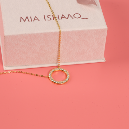 925 sterling silver 14k gold plated circle of sparkle round pendant cubic zirconia necklace - Mia Ishaaq