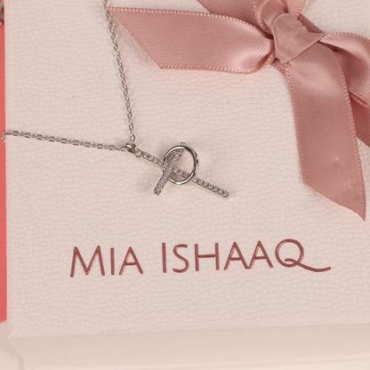 Sterling Silver Cubic Zirconia Cross Pendant with Ring Around the Center and 45cm link chain pendant necklace - Mia Ishaaq