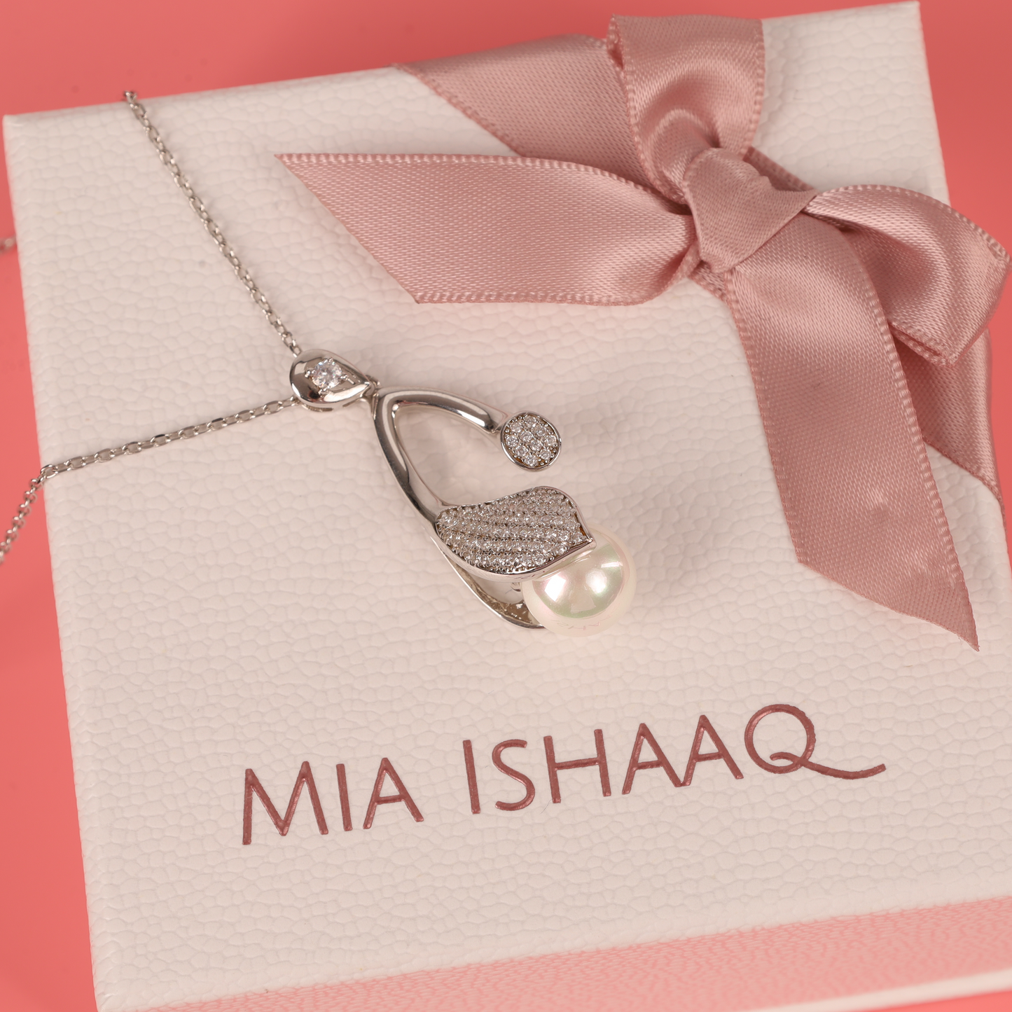 Natural Freshwater pearl sterling silver necklace with clear cubic zirconia - Mia Ishaaq