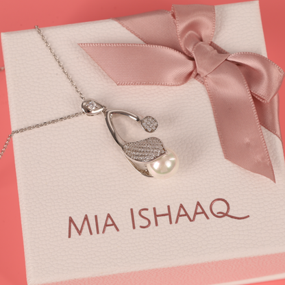 Natural Freshwater pearl sterling silver necklace with clear cubic zirconia - Mia Ishaaq