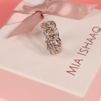 Cuban link chain ring displayed on top of our signature gift box - Mia Ishaaq