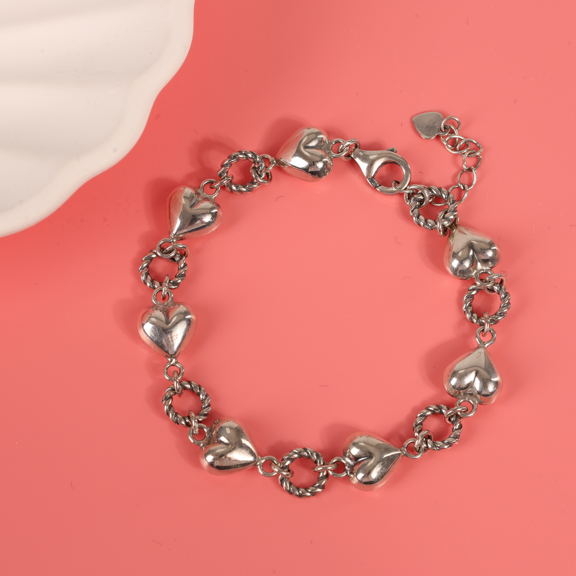 Sterling silver heart and ring chain retro bracelet - Mia Ishaaq