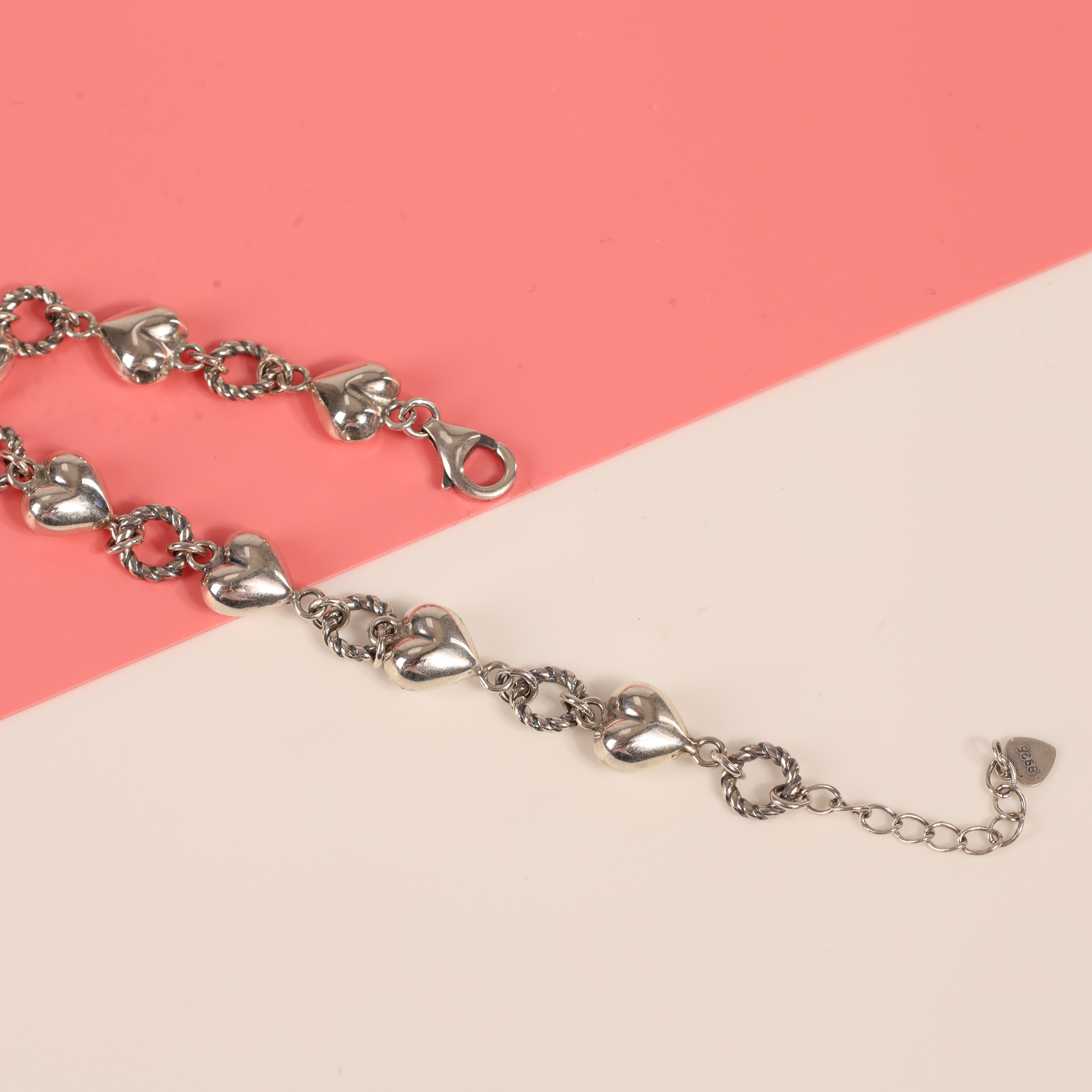 Sterling silver heart and ring chain retro bracelet - Mia Ishaaq