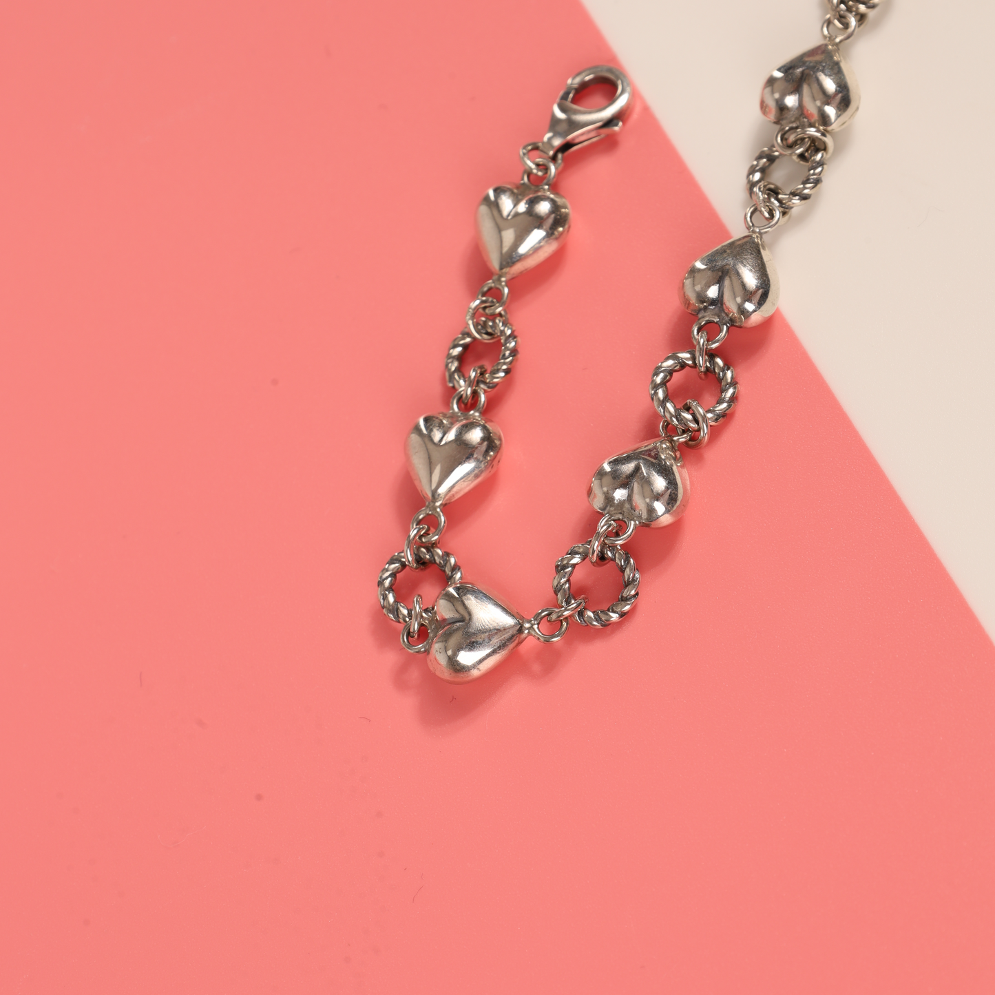 Sterling silver heart and ring chain retro bracelet - Mia Ishaaq