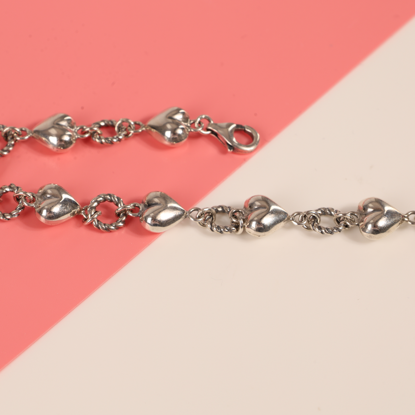 Sterling silver heart and ring chain retro bracelet - Mia Ishaaq