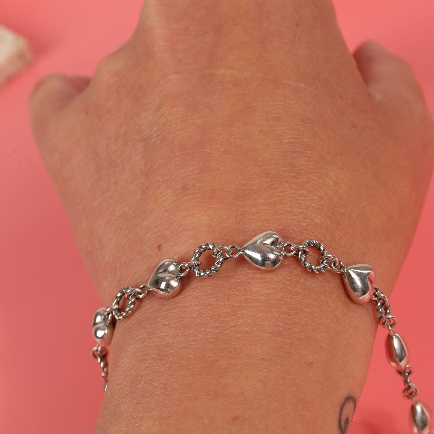 Sterling silver heart and ring chain retro bracelet - Mia Ishaaq