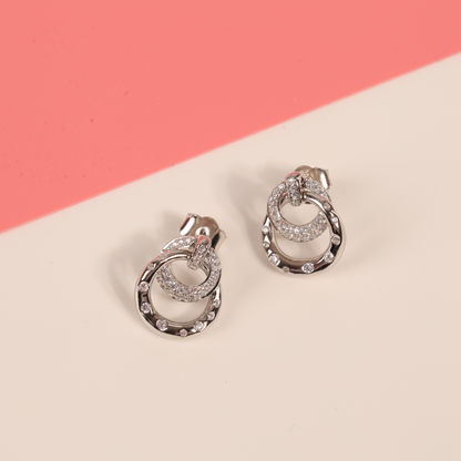 Sterling Silver Irregular Circle Cubic Zirconia Stud Earrings - Mia Ishaaq