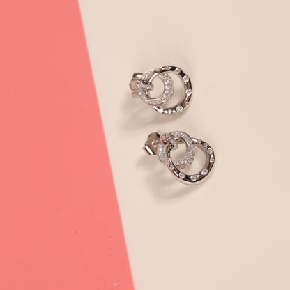 Sterling Silver Irregular Circle Cubic Zirconia Stud Earrings - Mia Ishaaq