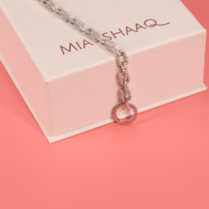 Sterling silver Cubic zirconia t-bar fastening link chain bracelet - Mia Ishaaq