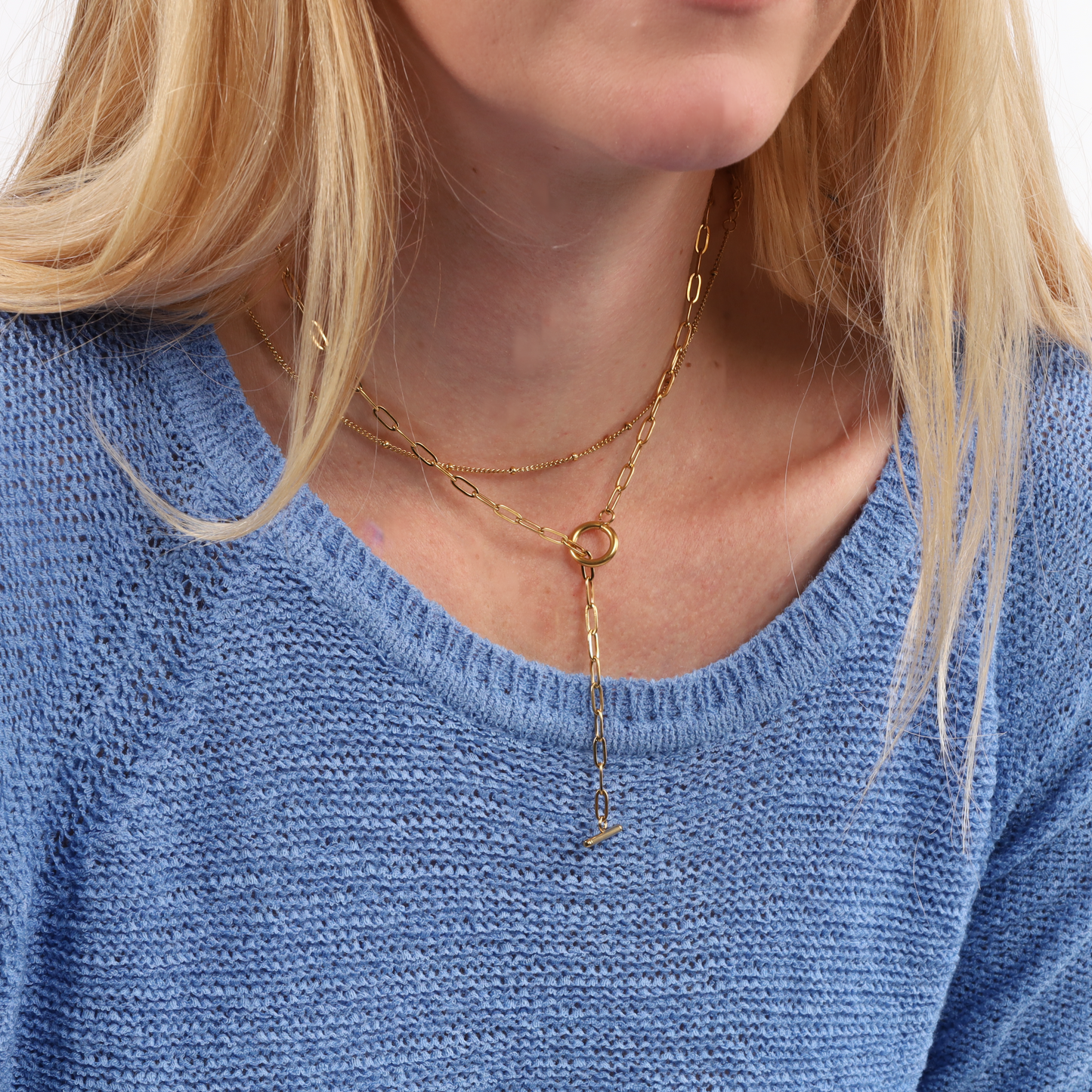 Link Chain T-Bar Layering Necklace