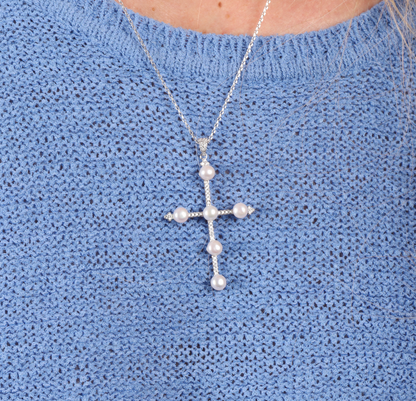 Natural Freshwater Pearl Cross Necklace