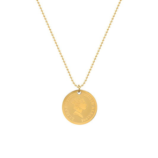 Coin pendant beaded chain waterproof gold plated stainless steel necklace - Mia Ishaaq