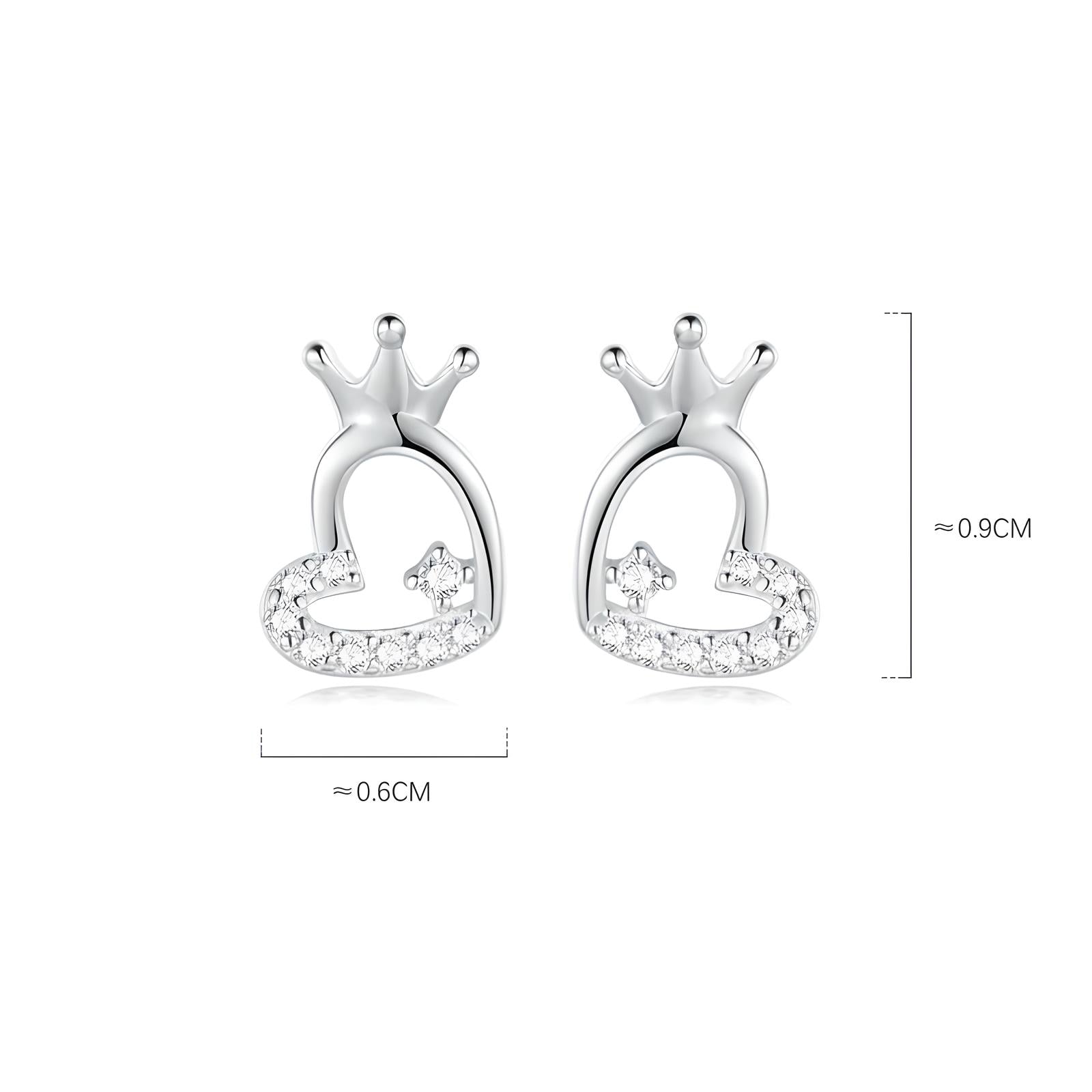 Sterling silver cubic zirconia Heart shape stud earrings with crown - Mia Ishaaq