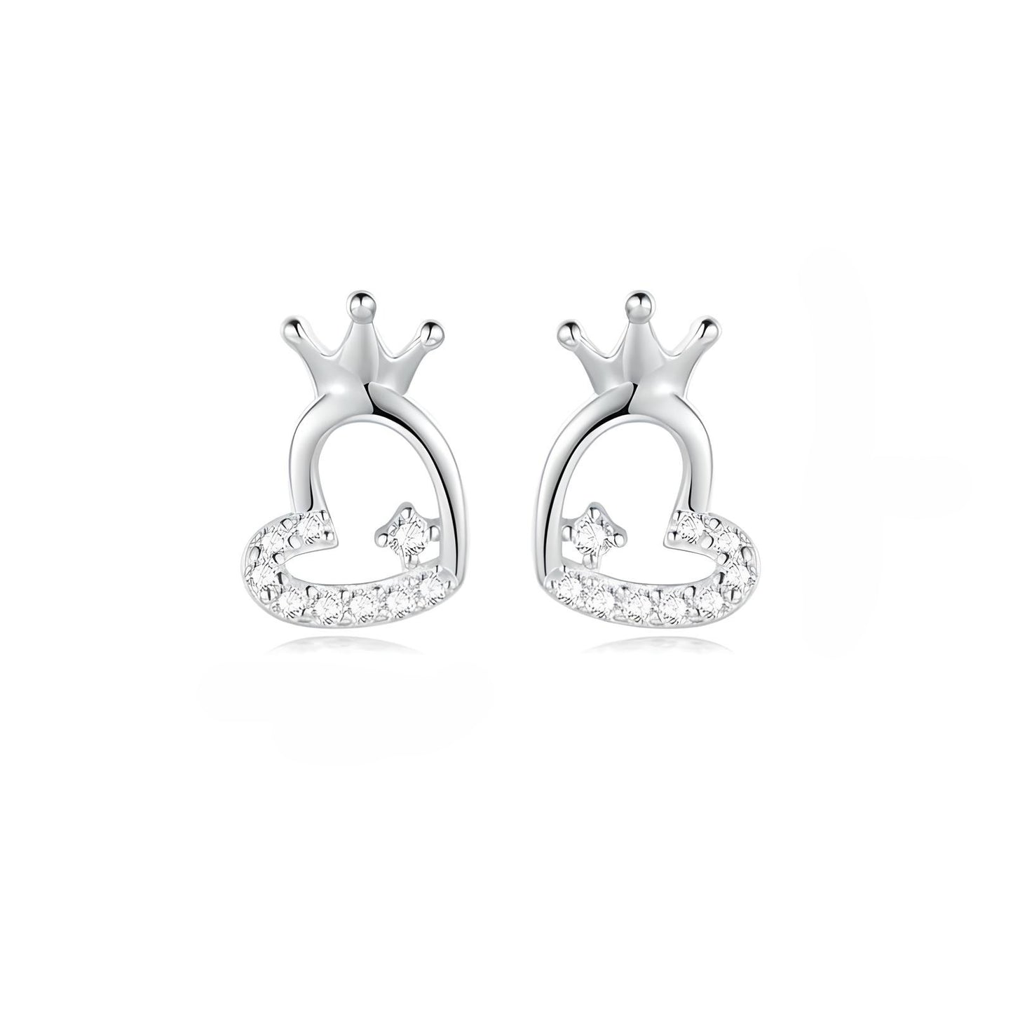 Sterling silver cubic zirconia Heart shape stud earrings with crown - Mia Ishaaq