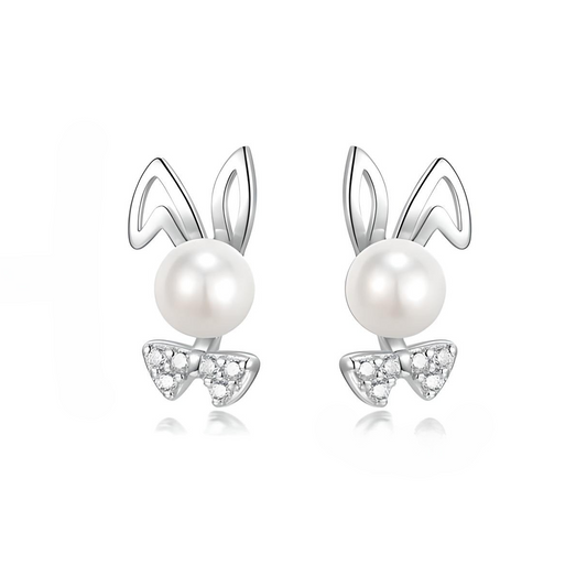 Sterling Silver Playboy Bunny Freshwater Pearl Stud Earrings - Mia Ishaaq