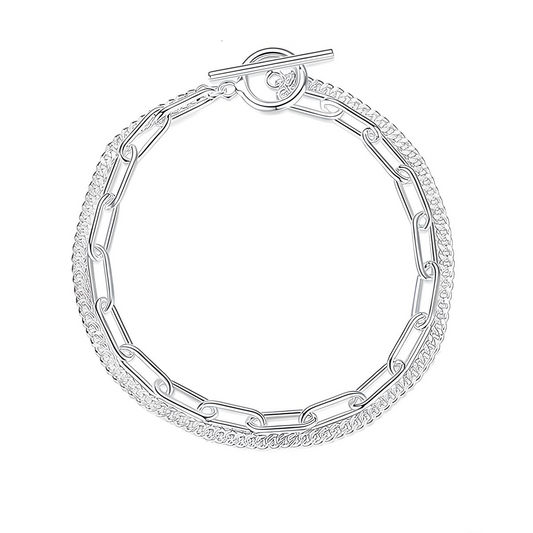 Sterling Silver Double Chain T-Bar Bracelet -  Mia Ishaaq