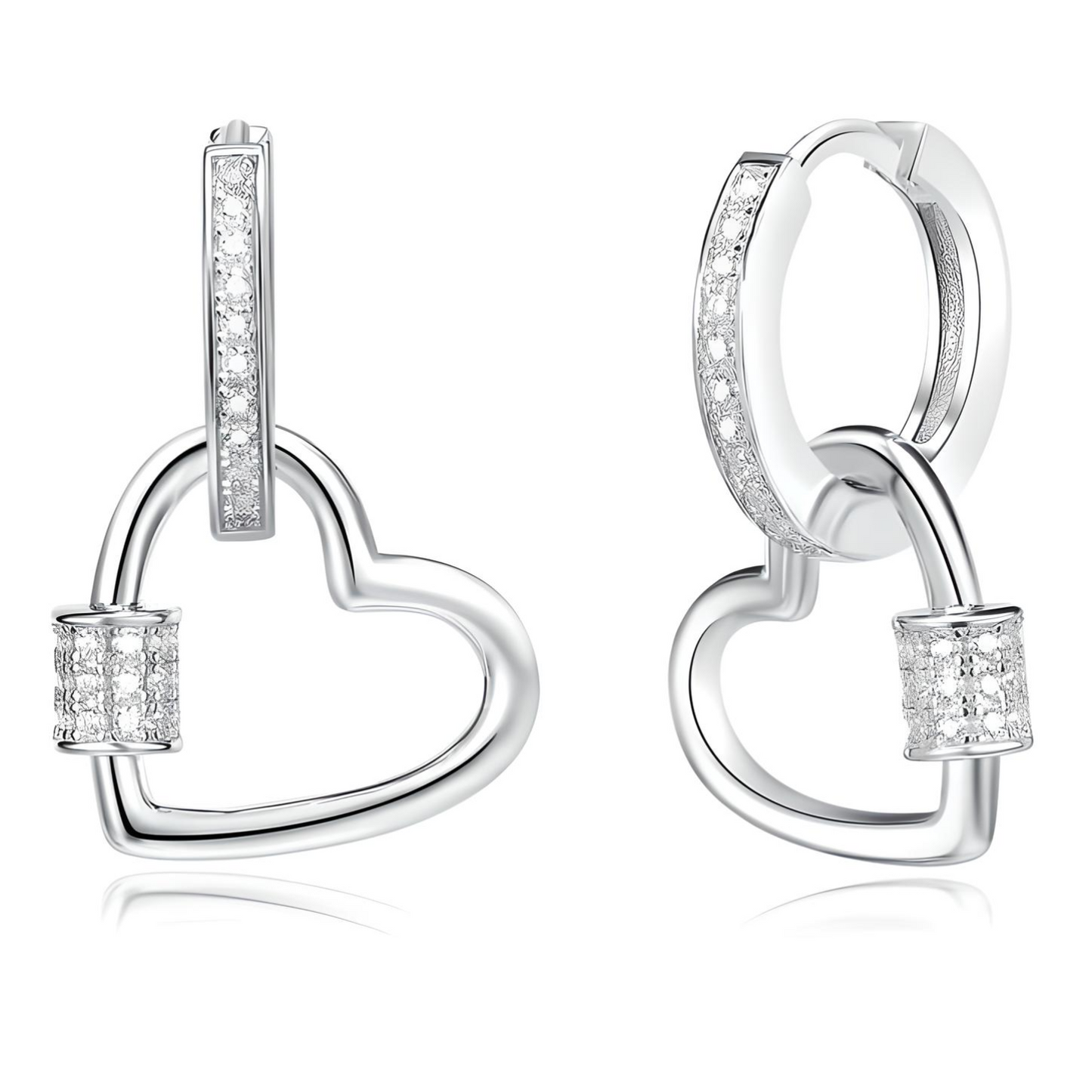 Sterling Silver Love Heart Hoop Dangle Earrings - Mia Ishaaq