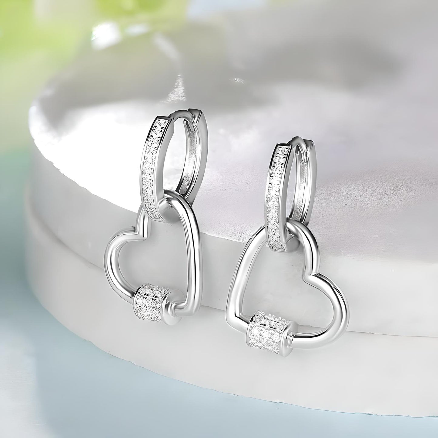 Sterling Silver Love Heart Hoop Dangle Earrings - Mia Ishaaq