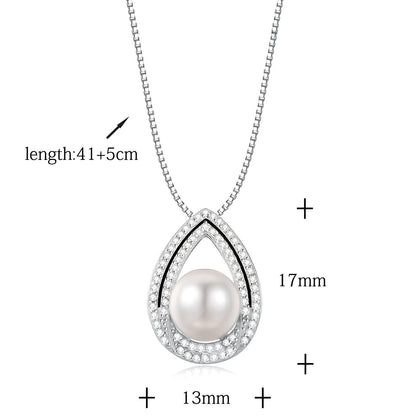 Sterling Silver Clear Cubic Zirconia Pearl Centerpiece Necklace - Mia Ishaaq