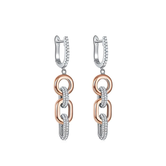Rose Gold Duo Link Chain Sterling Silver Earrings - Mia Ishaaq
